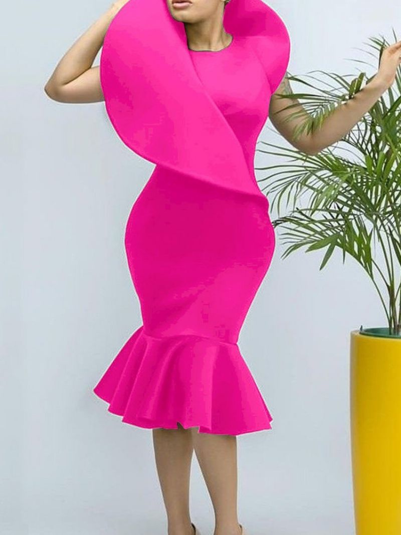 Pyöreäkaula-Aukkoinen Lyhythihainen Falbala Summer High Waist Mekko