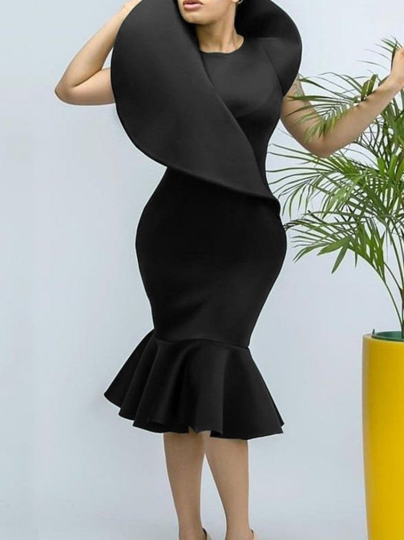 Pyöreäkaula-Aukkoinen Lyhythihainen Falbala Summer High Waist Mekko
