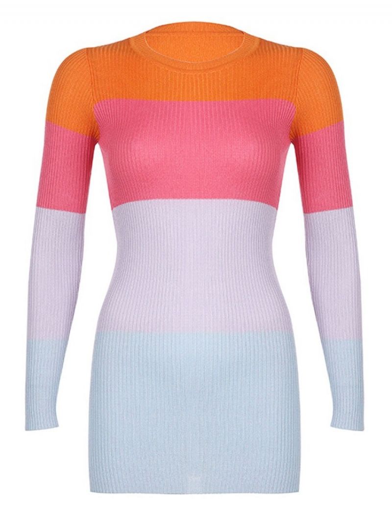Pyöreäkaula-Aukkoinen Patchwork Pitkähihainen Normaalivärinen Bodycon-Mekko