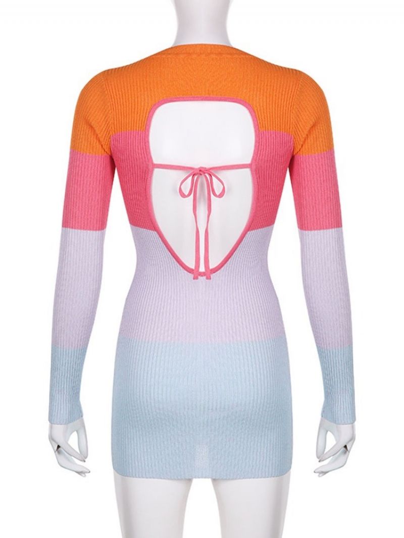 Pyöreäkaula-Aukkoinen Patchwork Pitkähihainen Normaalivärinen Bodycon-Mekko