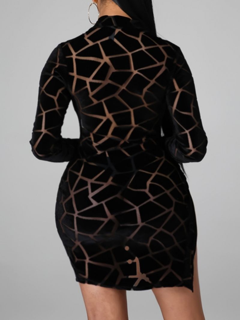 Stand Kaulus Pitkähihainen Patchwork Bodycon Vetoketjumekko