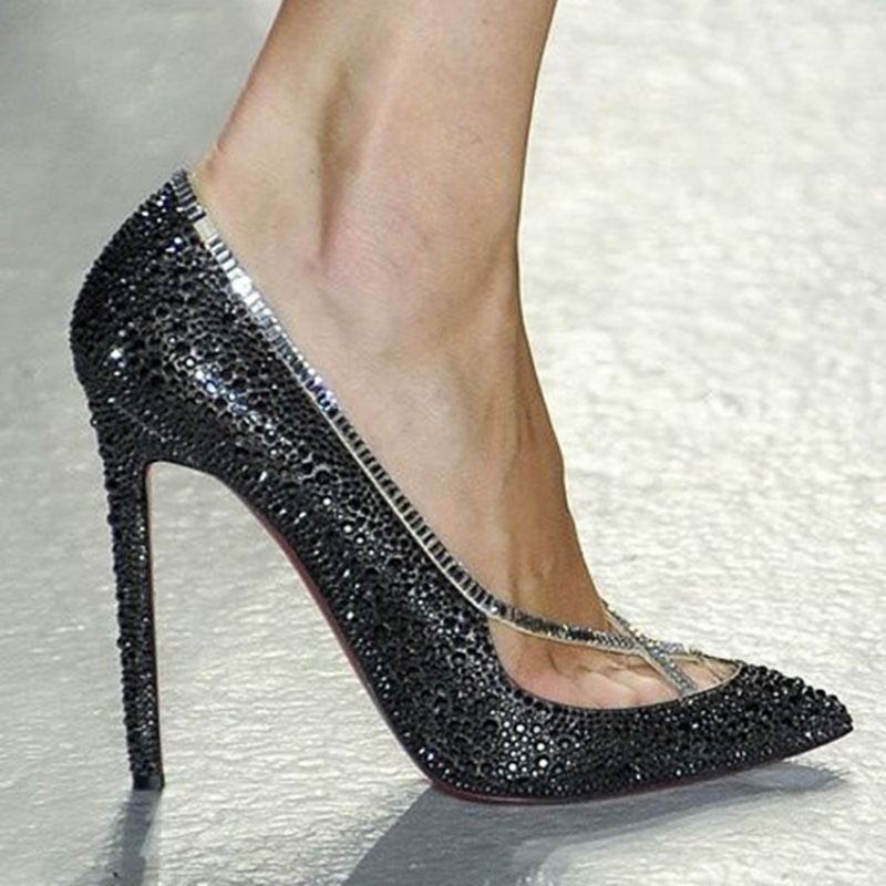 Räätälöidyt Teräväkärkiset Stiletto Heel Paljettipumput