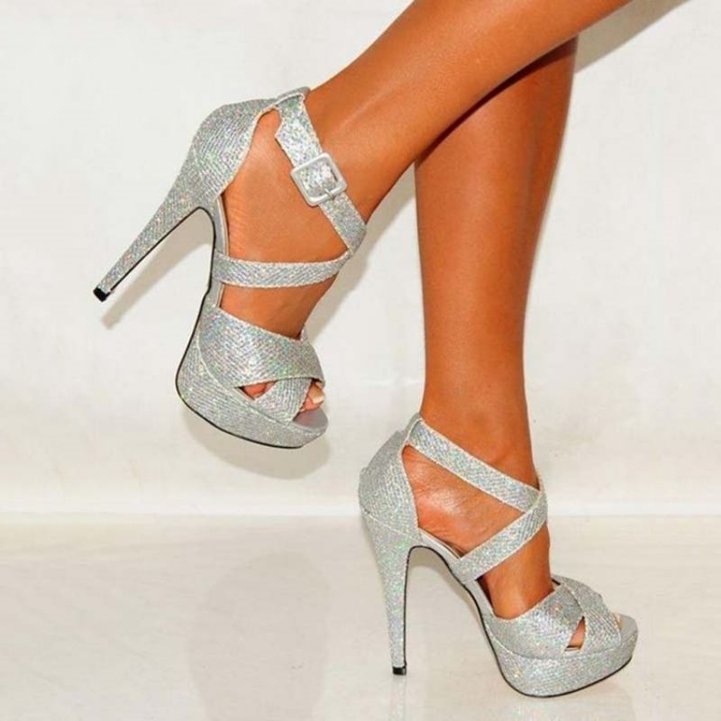 Sequin Peep Toe Stiletto Heel Naisten Juhlakengät