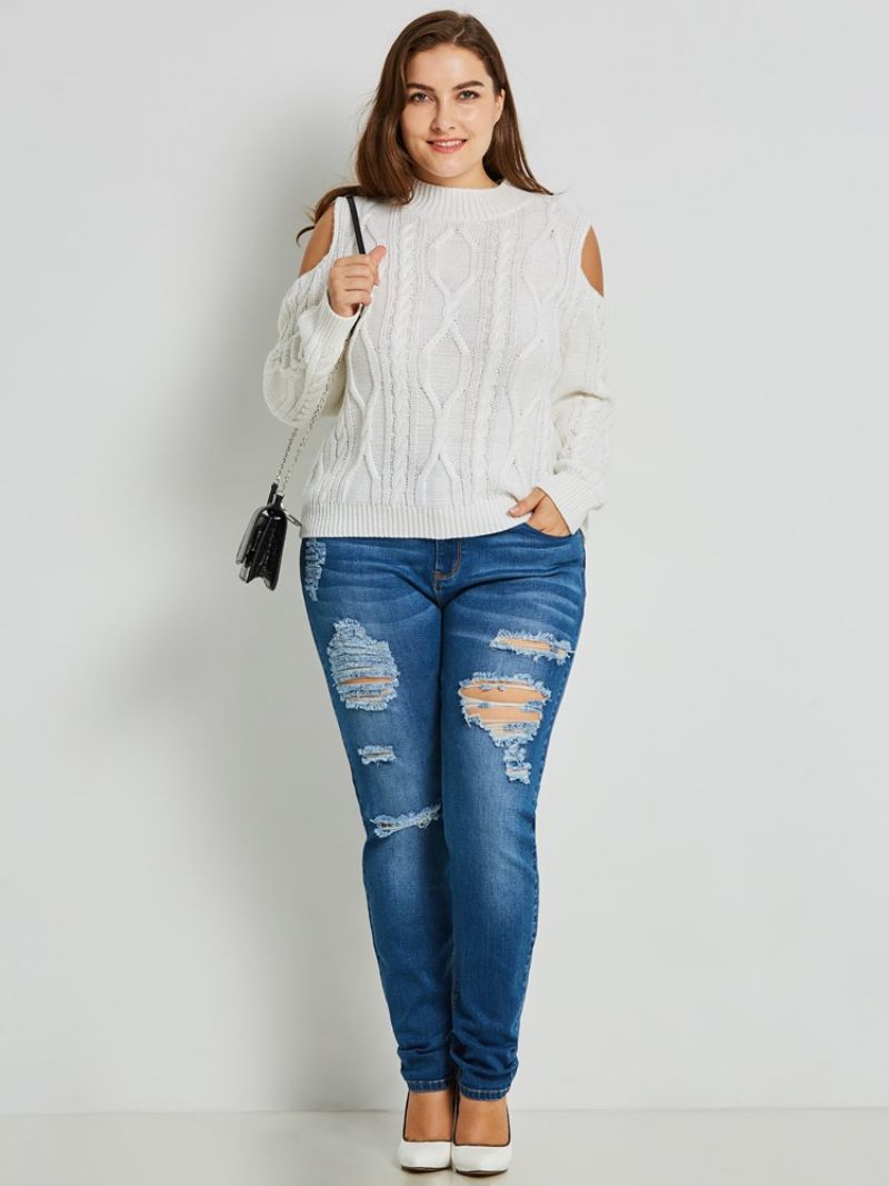 Cold Shoulder Plain Slim Suuri koko Neule