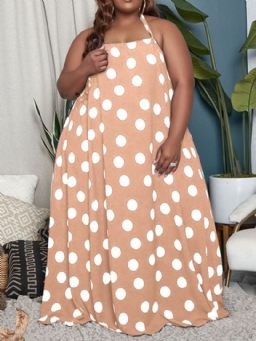 Lattiapituinen Hihaton Patchwork Polka Dots Pullover Maxi Dress Plus Koko