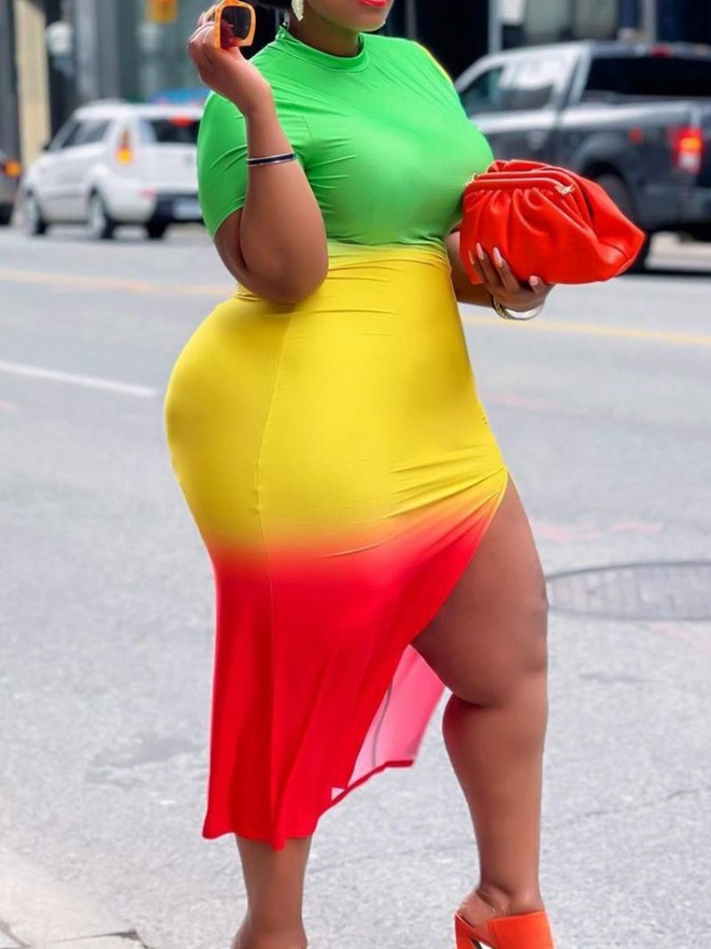 Lyhythihainen Jalustakaulus Halkaistu Bodycon-Mekko Plus-Koon