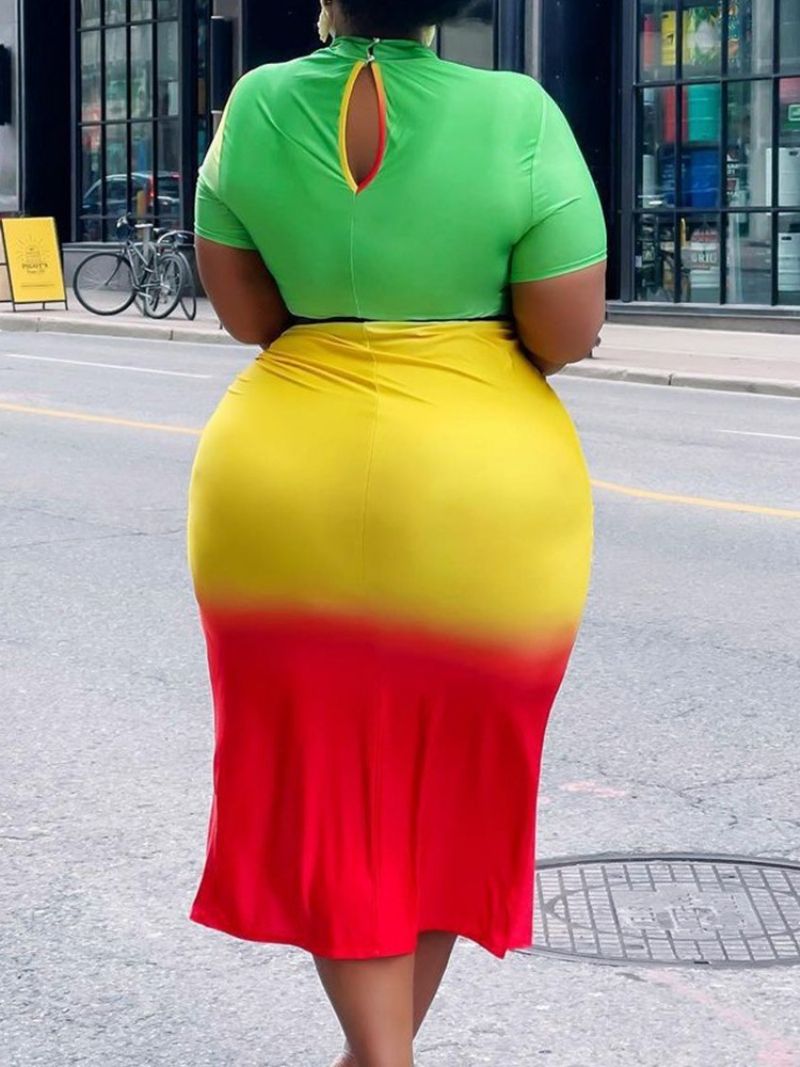 Lyhythihainen Jalustakaulus Halkaistu Bodycon-Mekko Plus-Koon