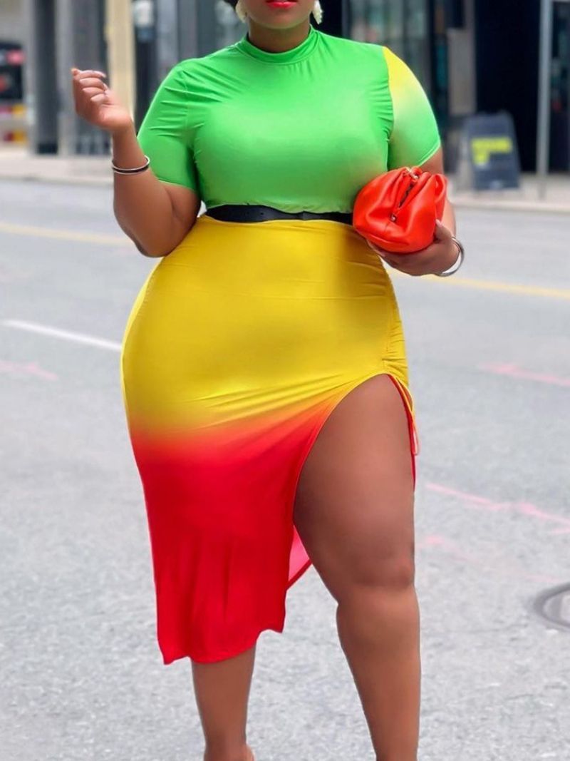Lyhythihainen Jalustakaulus Halkaistu Bodycon-Mekko Plus-Koon