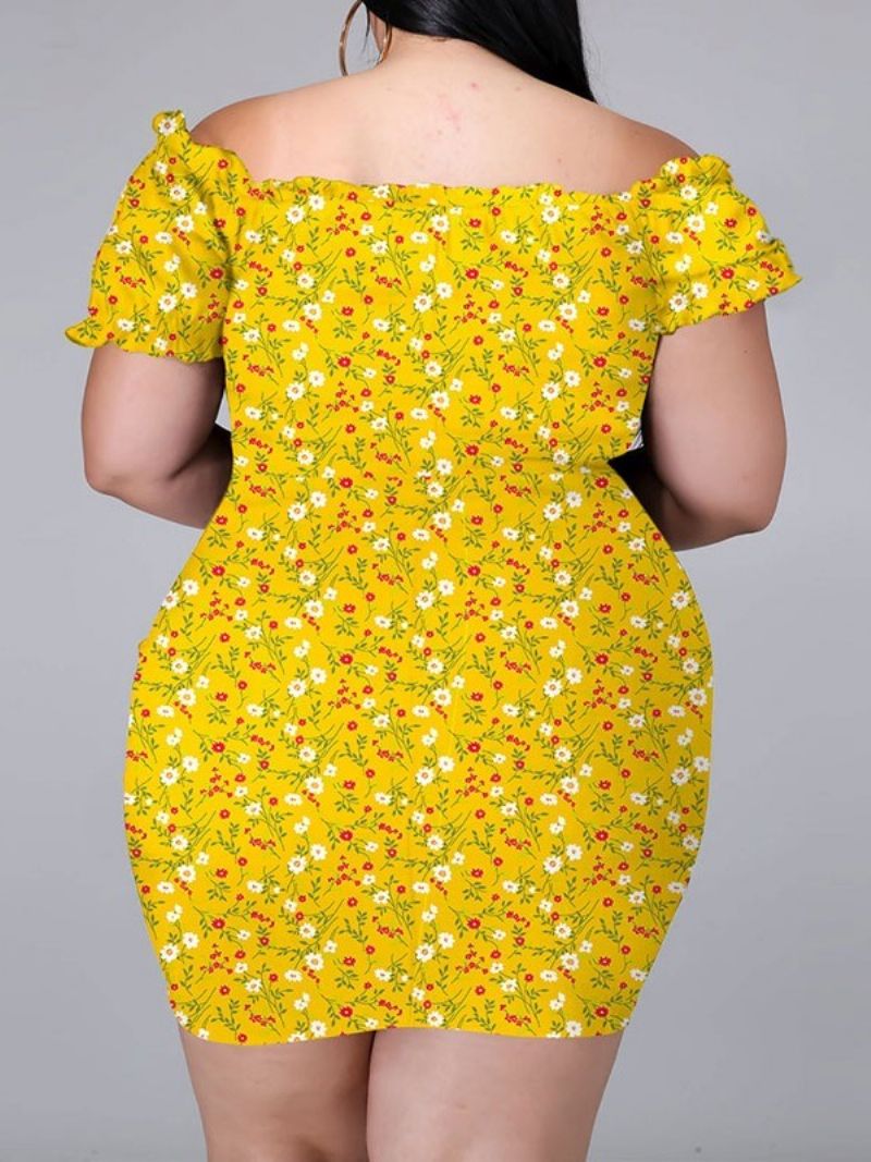 Lyhythihainen Polven Yläpuolella Print Bodycon Pullover Kukkainen Bodycon Mekko Suuri koko