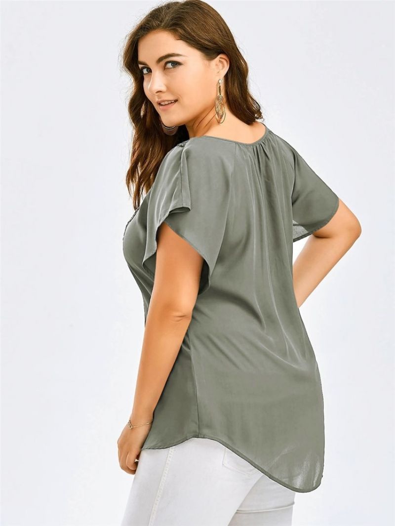 Patchwork Lace Lace-Up Plus-Koon T-Paita