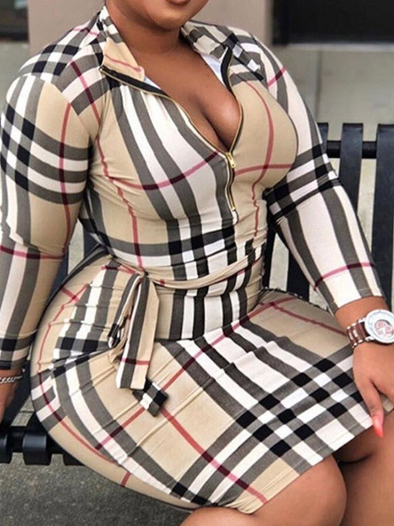Polvipituinen Yhdeksän Pisteen Hihainen Nauhallinen Neulepusero Bodycon-Mekko Plus-Koon