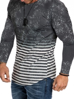Casual Stripe Print Pullover Slim T-Paita