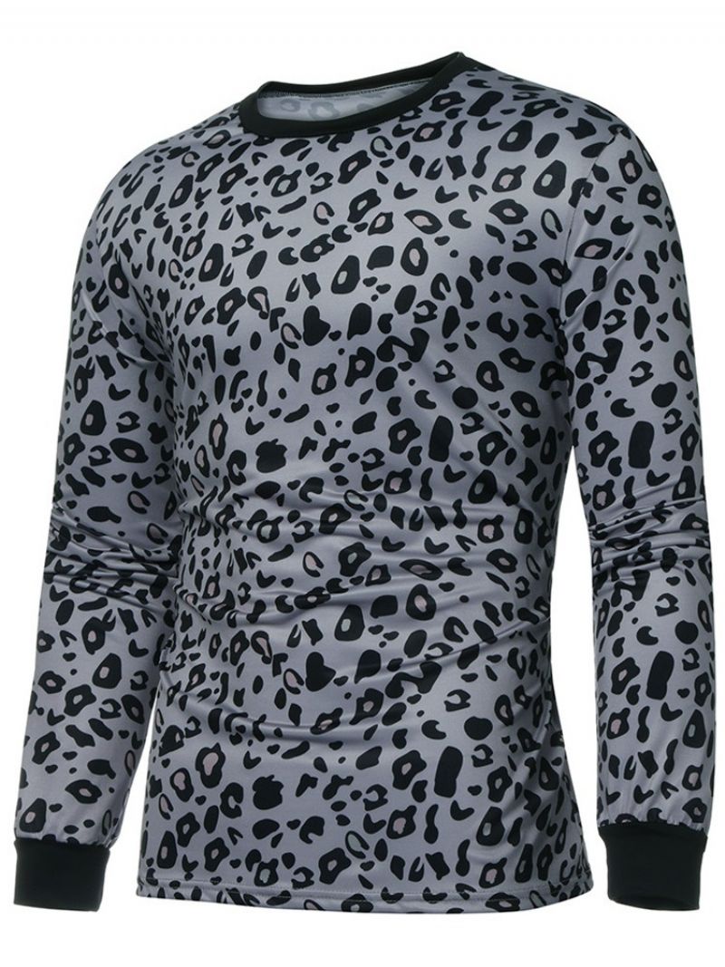 Muoti Leopard Pyöreäkaula-Aukkoinen Pitkähihainen Style Miesten T-Paita