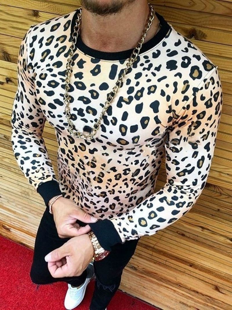 Muoti Leopard Pyöreäkaula-Aukkoinen Pitkähihainen Style Miesten T-Paita