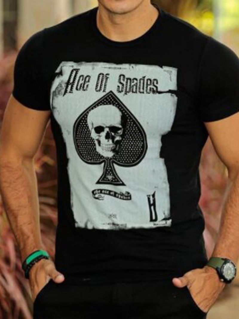 Skull Print Casual Pyöreäkaula-Aukkoinen Pullover Miesten Ohut T-Paita